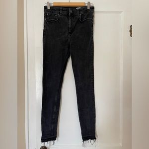 Zara Black Skinny stretch jeans. Distressed at ankles. Comfy.